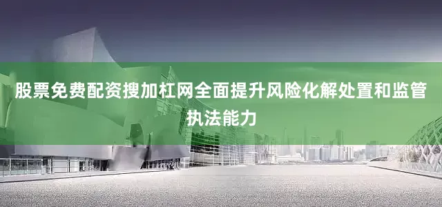 股票免费配资搜加杠网全面提升风险化解处置和监管执法能力